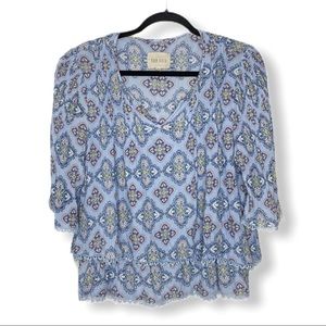 MOON RIVER Blue Floral Tassel Shirt - XL